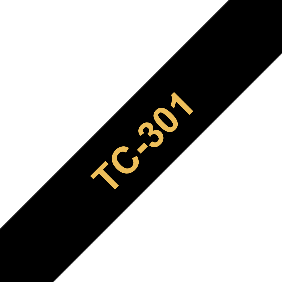 Oryginalna taśma do etykietowania Brother TC-301 – złoty nadruk na czarnym tle, szerokość 12mm